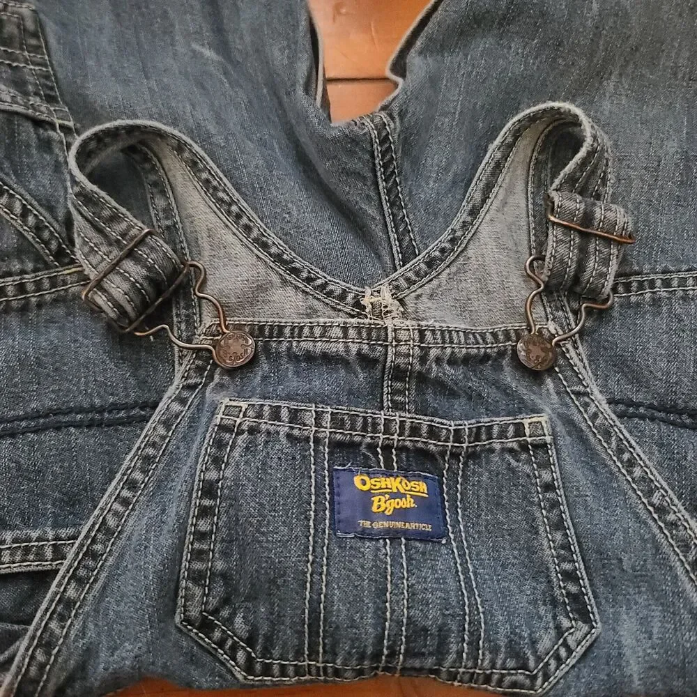 OshKosh B'Gosh Vestbak Denim Carpenter Overalls 24M Blue USA Snap Vintage